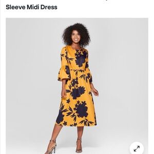 Who What Wear Yellow and Black Floral Midi Dress